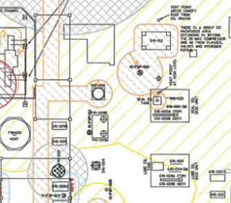 Hazardous Area Classification (HAC) layout drawing highlighting equipment locations, safety zones, and risk assessment boundaries to manage explosive atmospheres